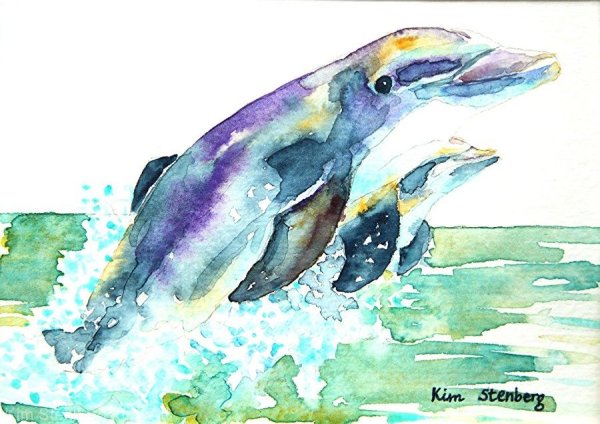 Дельфин акварелью