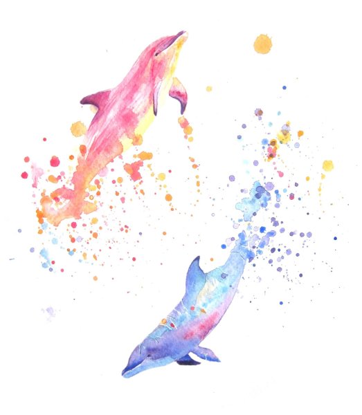 Рисунки цветными карандашами дельфины