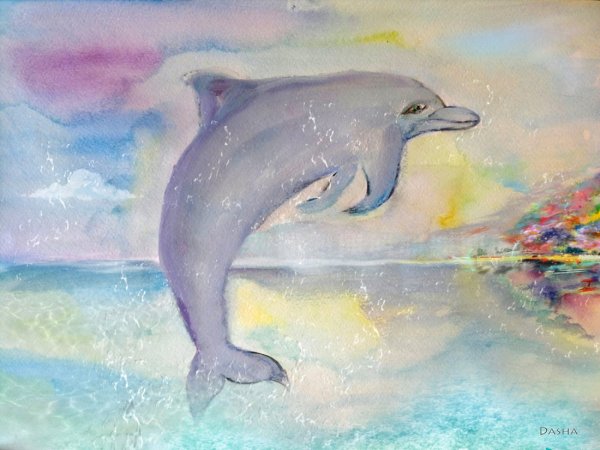 Дельфин фломастером