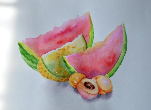 Фрукты акварелью для начинающих