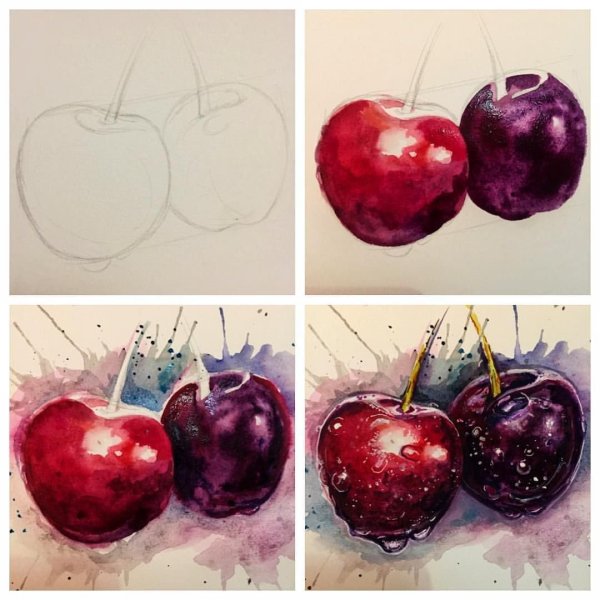 Фрукты акварелью для начинающих