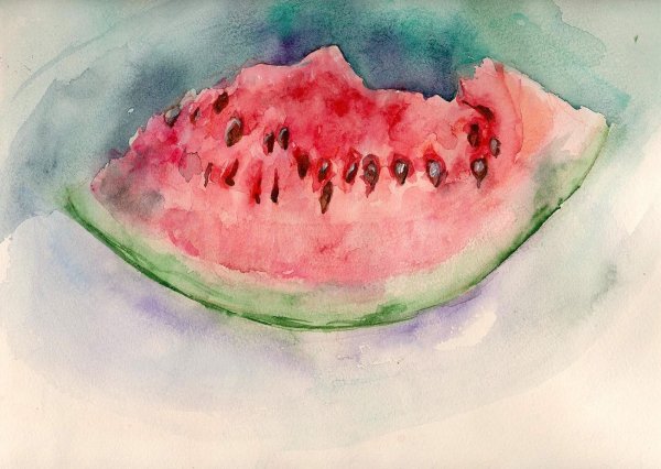 Арбуз акварелью