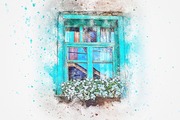 Акварель окно с цветами