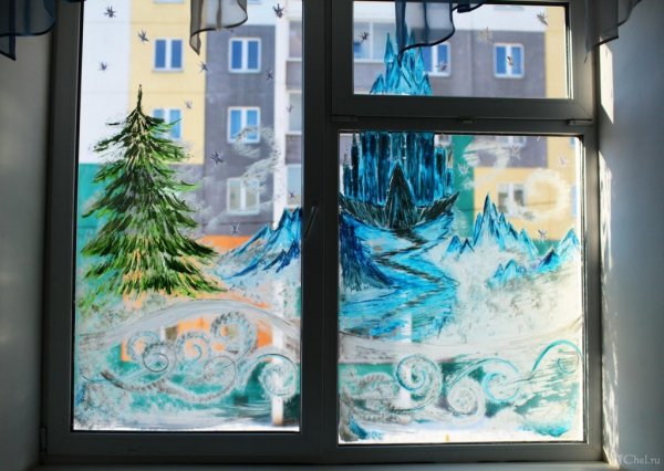 Украсить окна к новому году красками