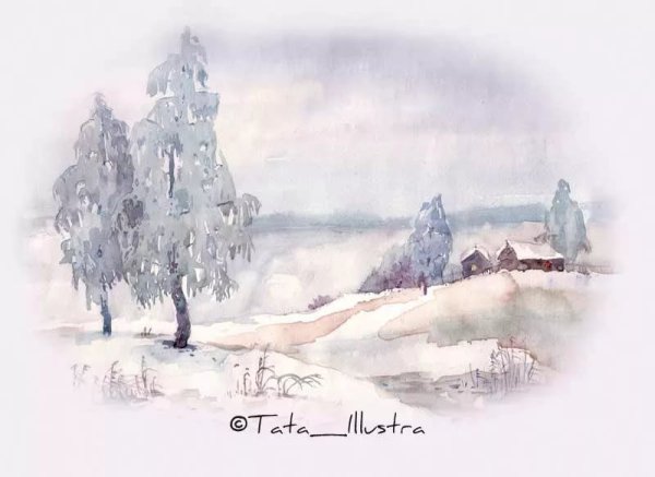 Художник акварелист Татьяна Анисимова зимний пейзаж