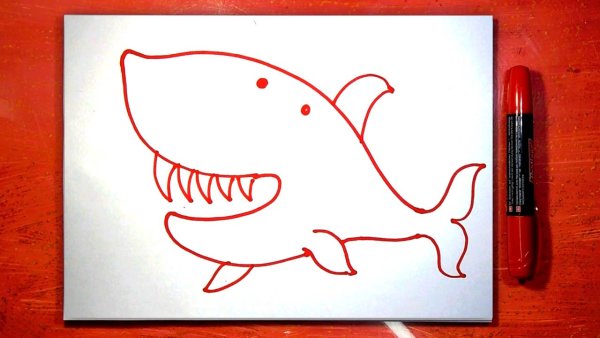 Рыба кит фломастерами
