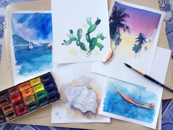 Карточки акварелью