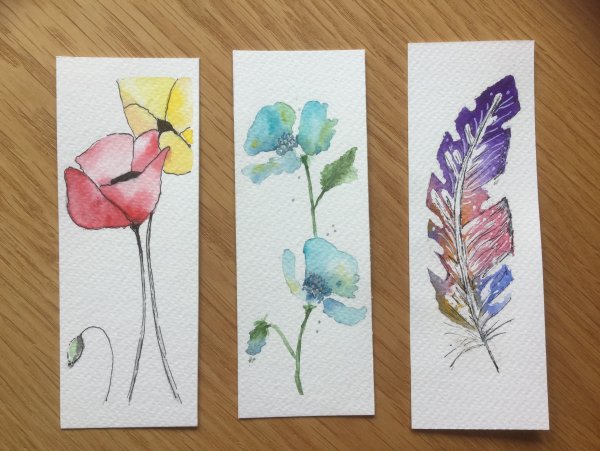 Закладки акварелью цветы