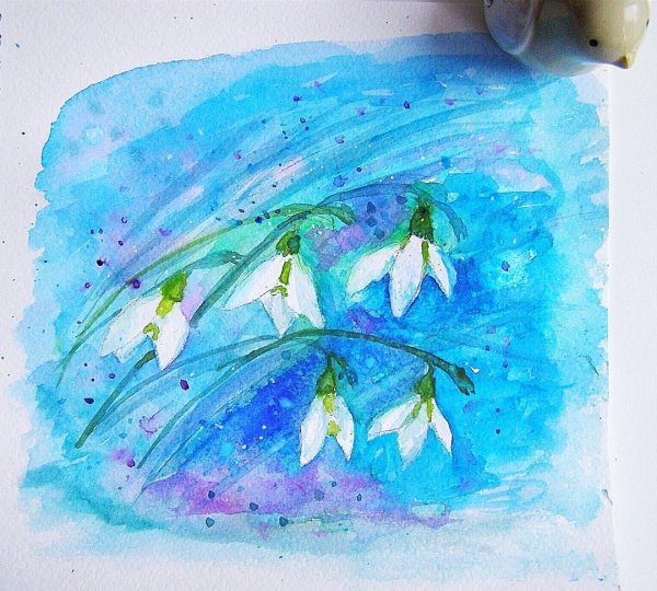 Подснежники акварелью для детей