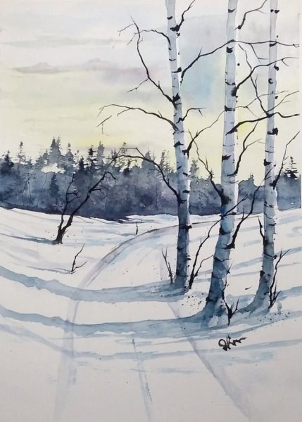 Зима акварель