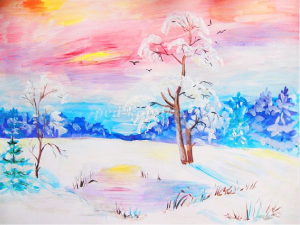 Изо 3 класс рисование зима акварель