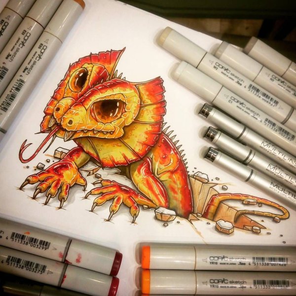 Дракон цветными карандашами