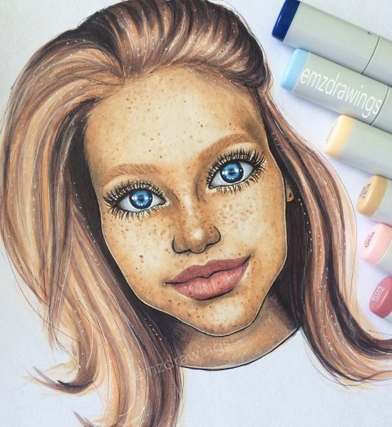 Лицо девушки фломастерами