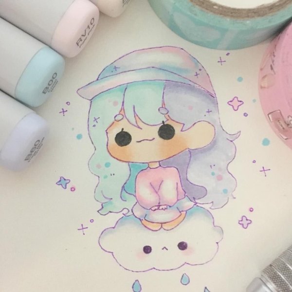 Кавайные рисунки фломастерами