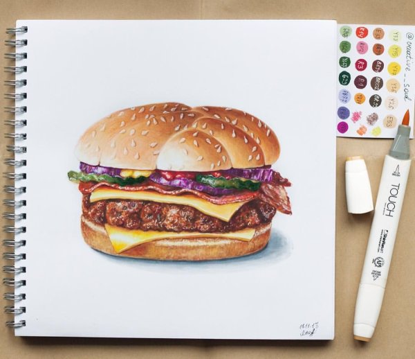 Бургер маркерами для скетчинга