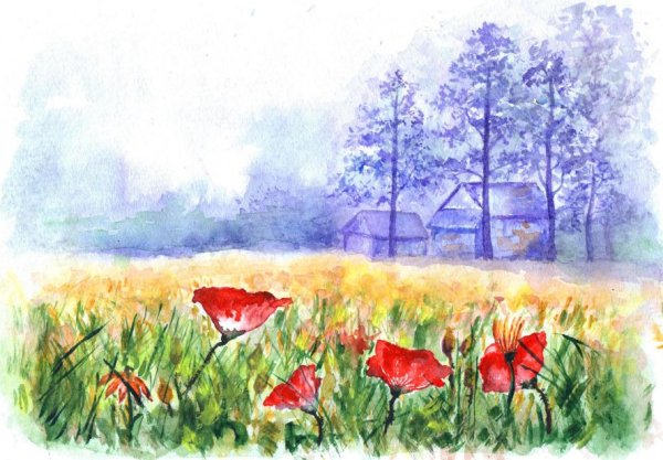 Простые Акварельные пейзажи