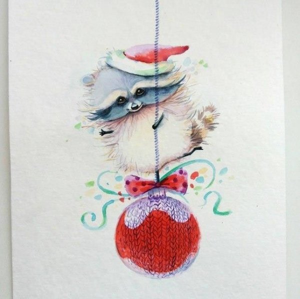 Новогодние открытки акварелью простые