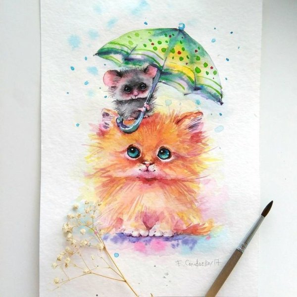 Животные акварелью в детскую