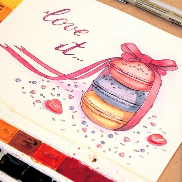 Рисунки в скетчбуке маркерами сладости