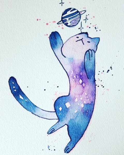 Космический котик акварель