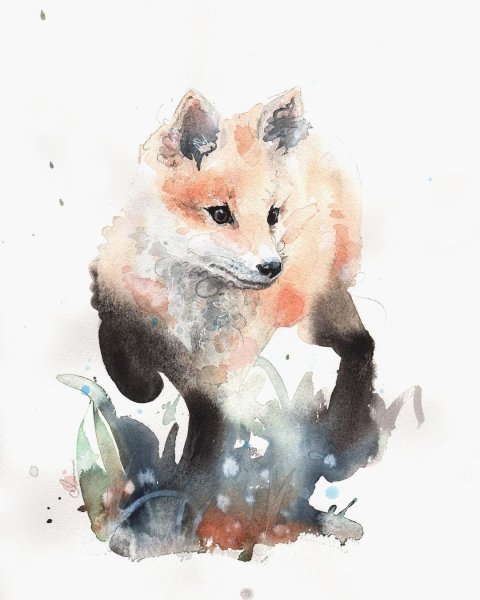 Лисица акварелью