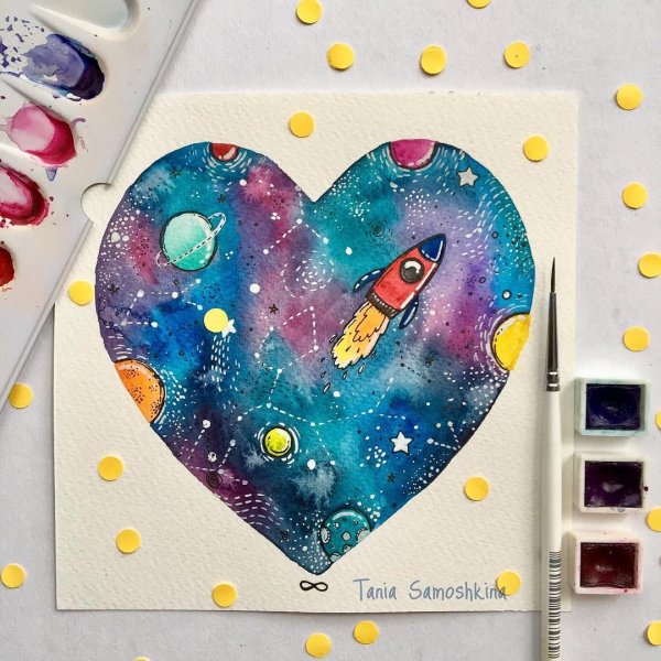 Космос акварелью и маркером