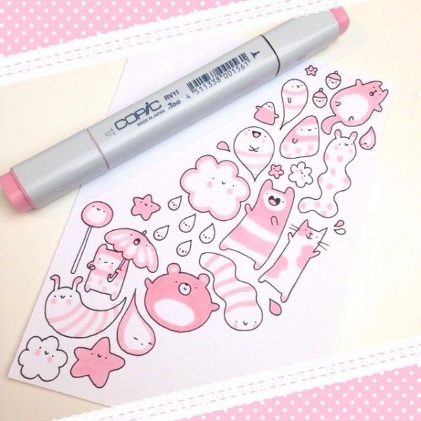 Розовые картиночки фломастером