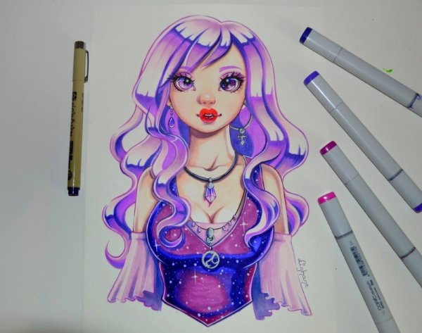 Скетчи маркерами фиолетовыми