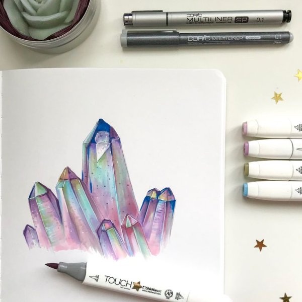 Кристаллы маркерами для скетчинга