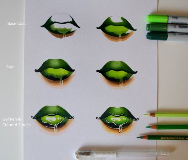 Губы рисунок маркерами