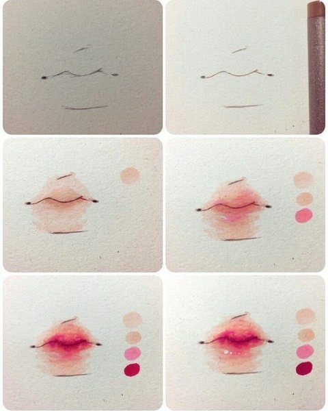 Губы акварелью поэтапно