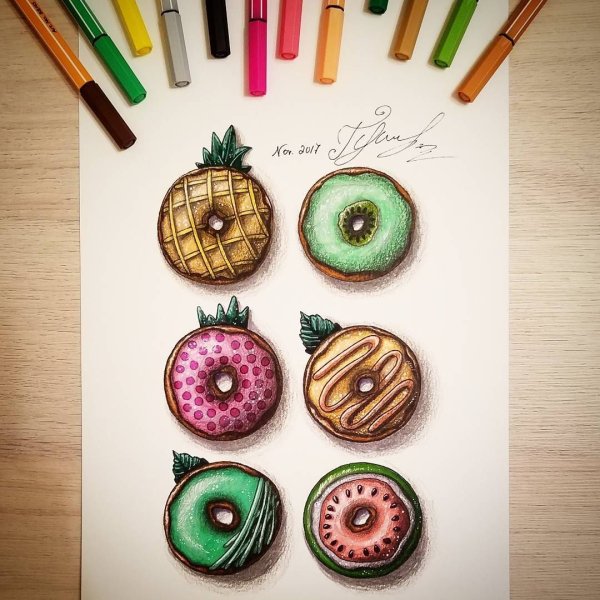 Пончик скетч маркерами