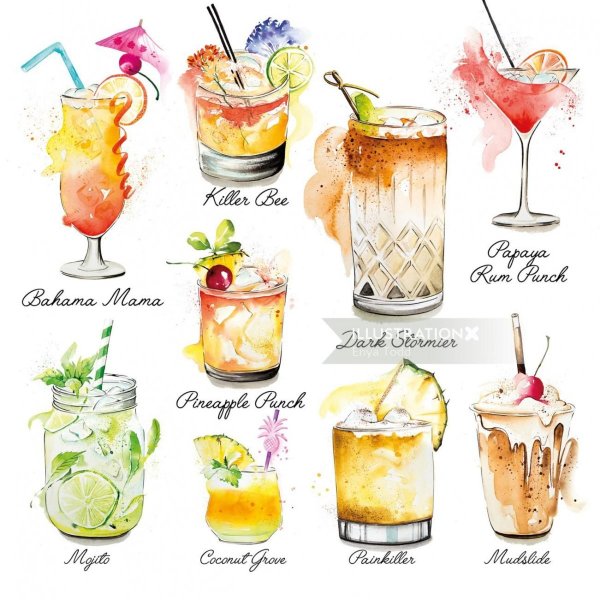 Коктейль акварелью скетчинг