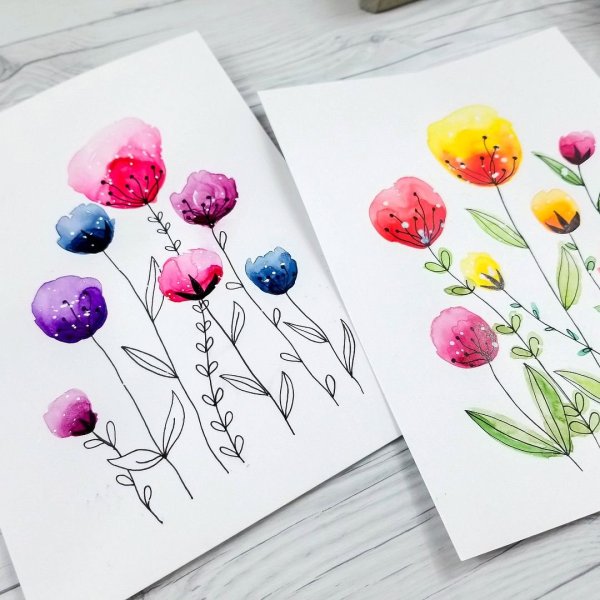 С днём рождения Акварельная открытка