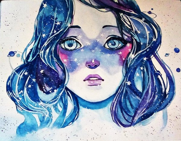 Девушка космос акварель