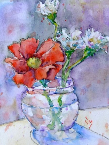 Акварельные натюрморты с цветами
