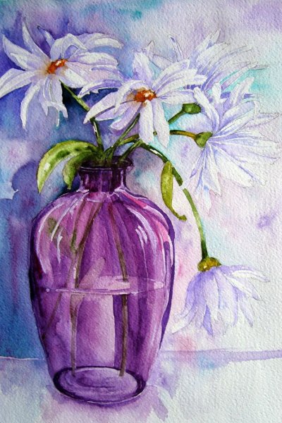 Цветы в вазе гуашью