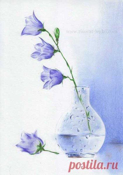 Колокольчики в вазе акварелью