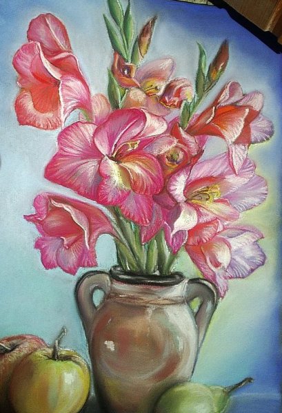 Ваза с цветами цветными карандашами