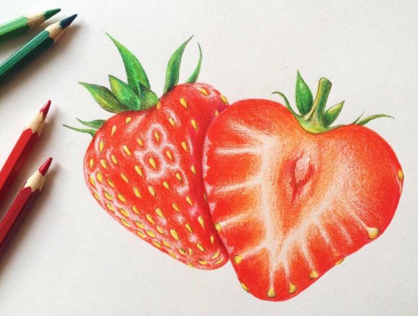 Клубника цветными карандашами