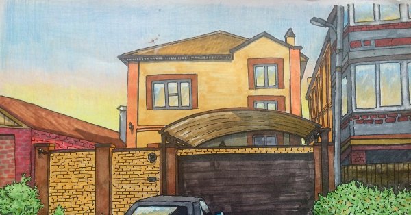 Домик скетч маркерами