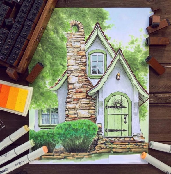 Домик фломастером