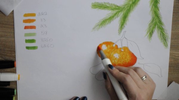 Мандарин скетч маркерами