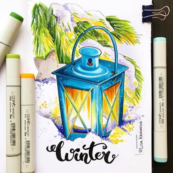 Открытки на новый год маркерами