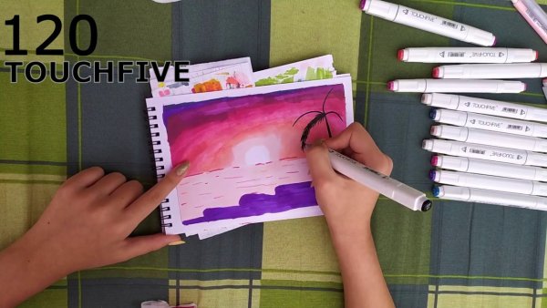 Закат рисунок маркерами