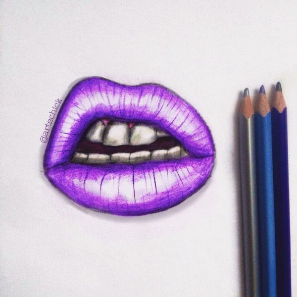 Губы рисунок цветными карандашами