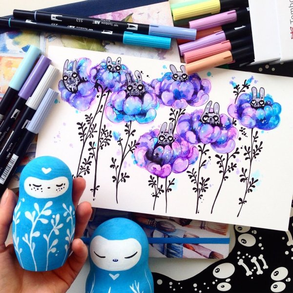 Фиолетовые рисунки маркерами