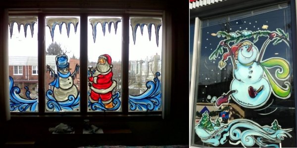 Узоры на окнах меловым маркером