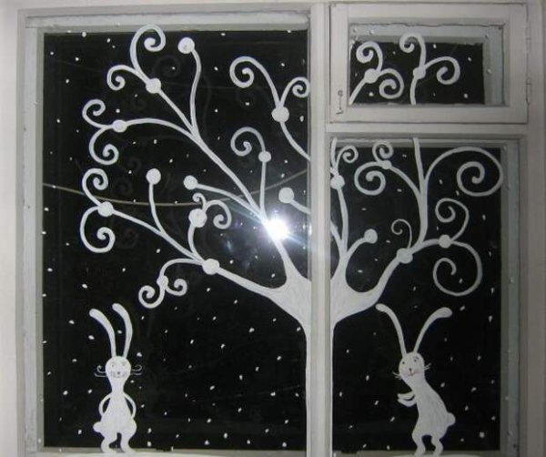 Домики на стекле к новому году