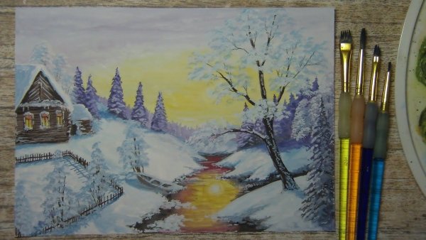 Рисование зимний пейзаж